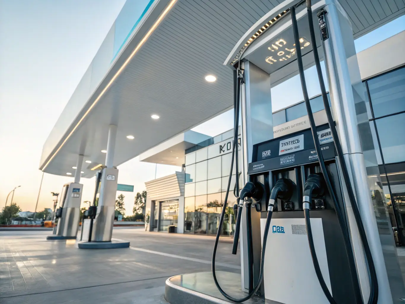 An image depicting a secure digital interface overlaid on a gas station, symbolizing immediate tax compliance through Getback's cybersecurity solutions.