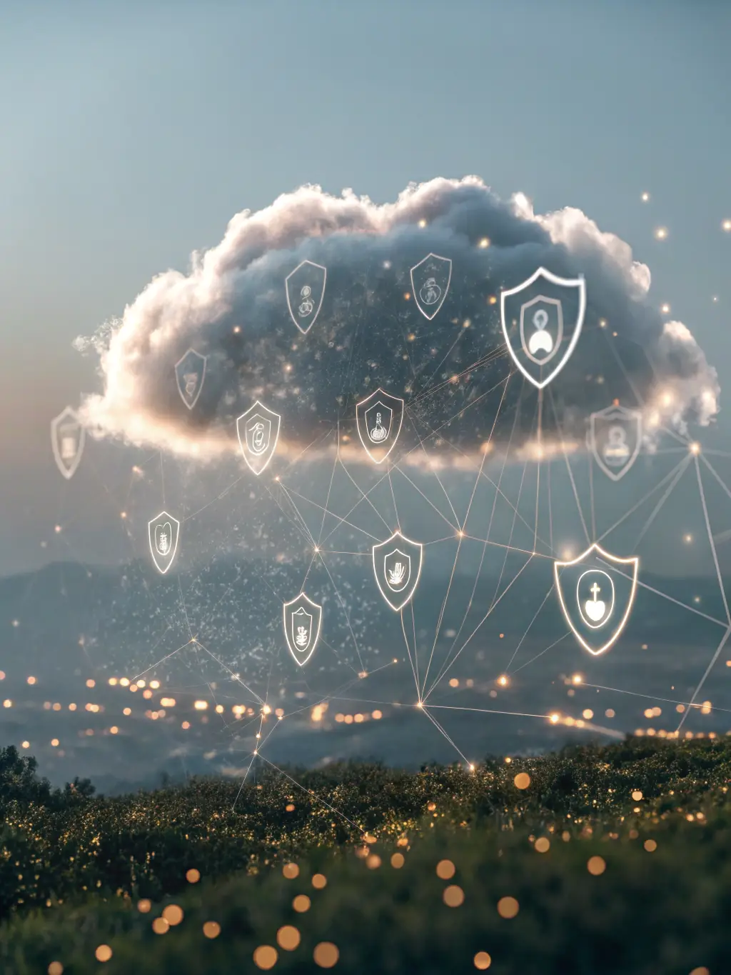 A network security diagram with a gas station icon connected to a secure cloud, illustrating data protection and compliance.