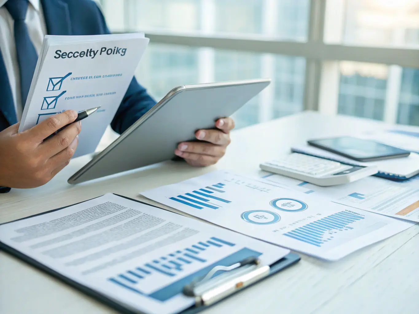 An auditor reviewing cybersecurity compliance reports and documentation, showcasing the comprehensive evidence provided by Getback for audit purposes.